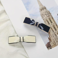 Glossy Bow Barrette Contrast Trim Hair Clip for Women and Girls