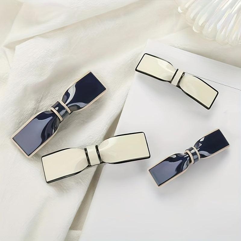Glossy Bow Barrette Contrast Trim Hair Clip for Women and Girls