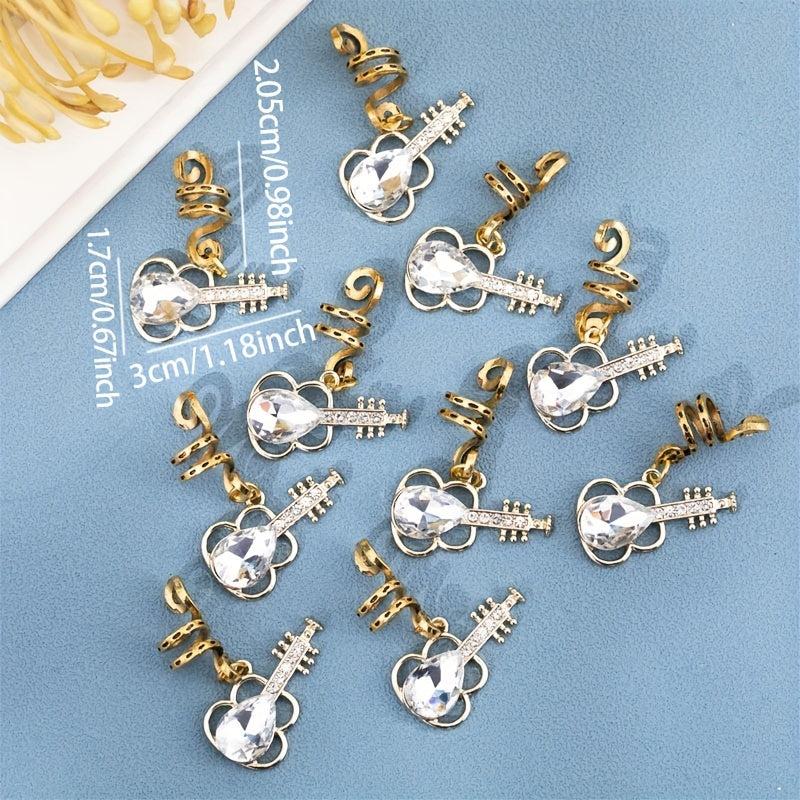 10pcs Guitar Crystal Hair Rings Hippie Style Hair Accessories
