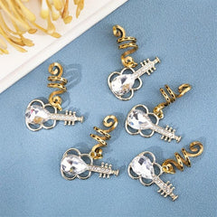 10pcs Guitar Crystal Hair Rings Hippie Style Hair Accessories