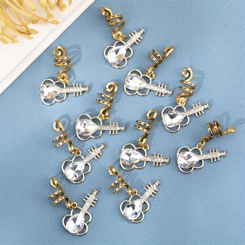10pcs Guitar Crystal Hair Rings Hippie Style Hair Accessories