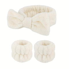 Plush Bow Hair Band Wristband Elastic Headband