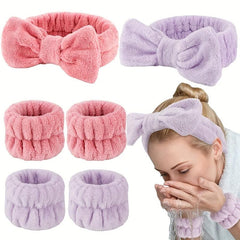 Plush Bow Hair Band Wristband Elastic Headband