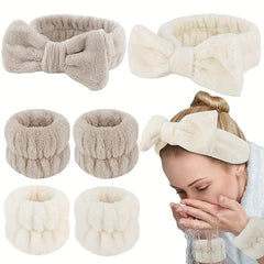 Plush Bow Hair Band Wristband Elastic Headband