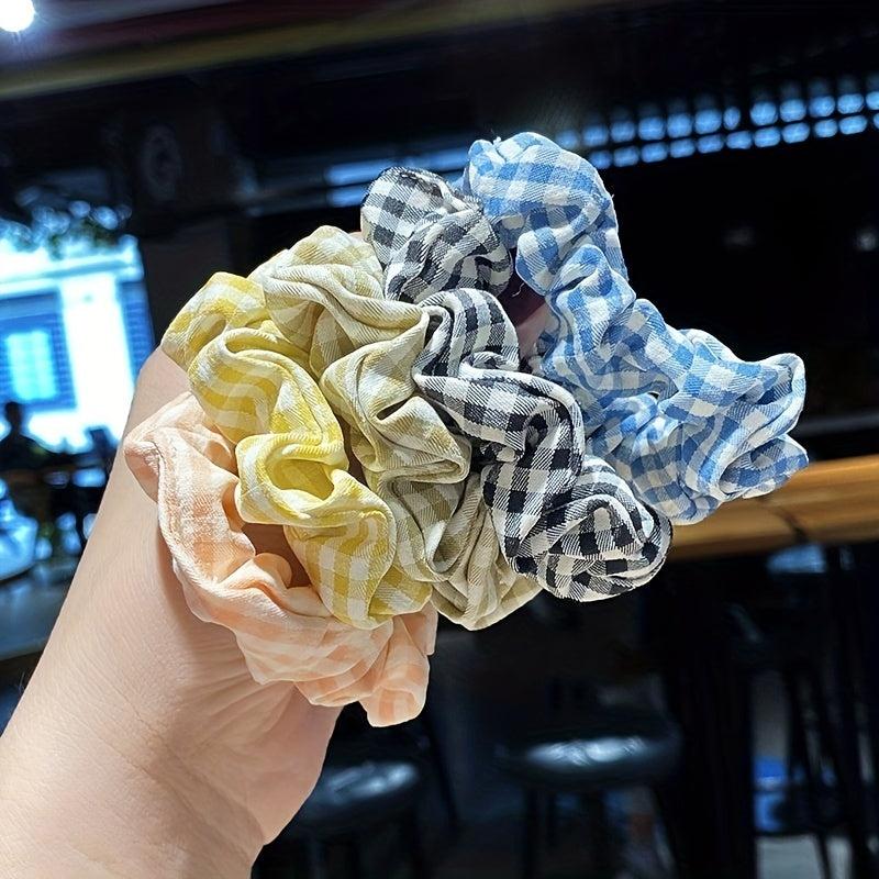 8pcs Plaid Scrunchies Hair Tie Colorful Elastic Ponytail Holder