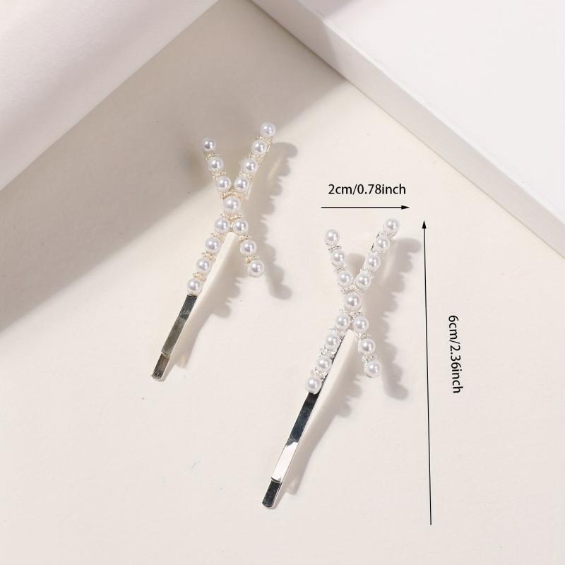 2pcs Faux Pearl Cross Hair Clip Resin Bobby Pin Hair Barrette Hair Slides