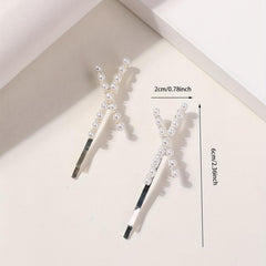 2pcs Faux Pearl Cross Hair Clip Resin Bobby Pin Hair Barrette Hair Slides