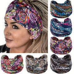 Boho Floral Headband Leopard Print Wide Bandana Hair Accessories