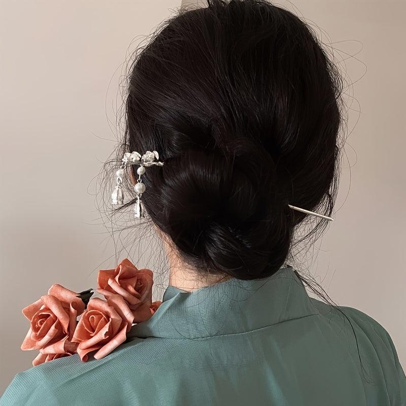 Chinese Style Faux Pearl Hair Stick Flower Hair Accessory