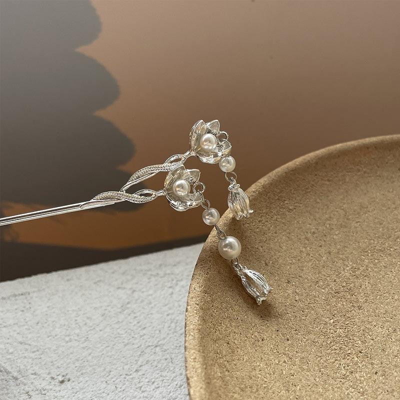 Chinese Style Faux Pearl Hair Stick Flower Hair Accessory