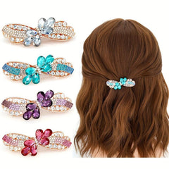 Vintage Rhinestone Flower Hair Clip for Ponytail