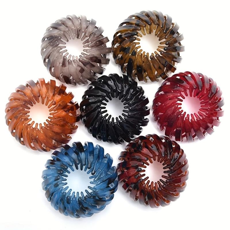 7pcs Stretchy Ponytail Holder Hair Claw Bird Nest Shaped Hair Clips Bun Maker