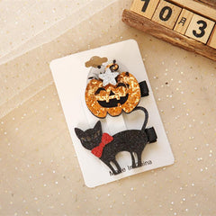 Halloween Pumpkin Ghost Hand Purple Hat Moon Bat Hairpin Clip