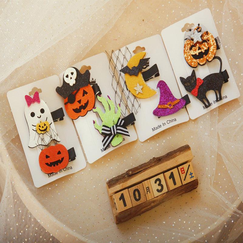 Halloween Pumpkin Ghost Hand Purple Hat Moon Bat Hairpin Clip