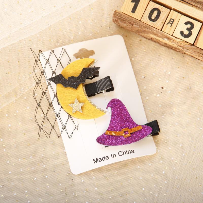 Halloween Pumpkin Ghost Hand Purple Hat Moon Bat Hairpin Clip