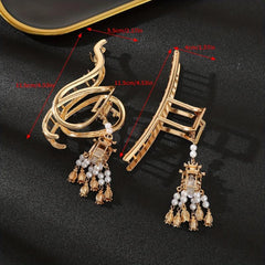 Luminous Lantern FauxPearl Tassel Hair Claw Clip Metal Golden Retro