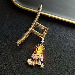 Luminous Lantern FauxPearl Tassel Hair Claw Clip Metal Golden Retro