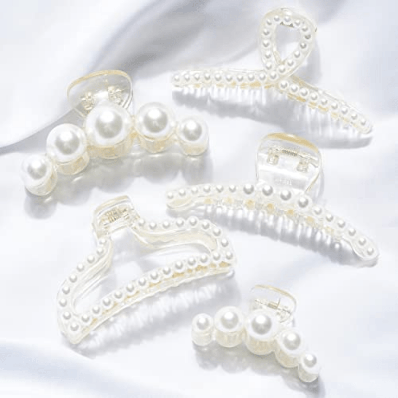 5pcs Faux Pearl Hair Claw Nonslip Hair Claw For Thick Long Hair Women Girls