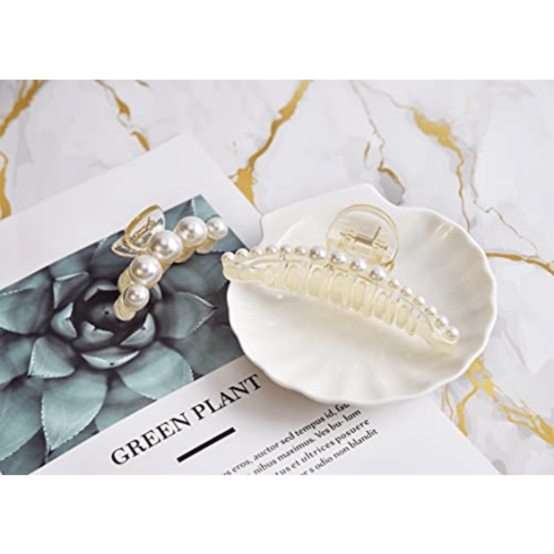 5pcs Faux Pearl Hair Claw Nonslip Hair Claw For Thick Long Hair Women Girls