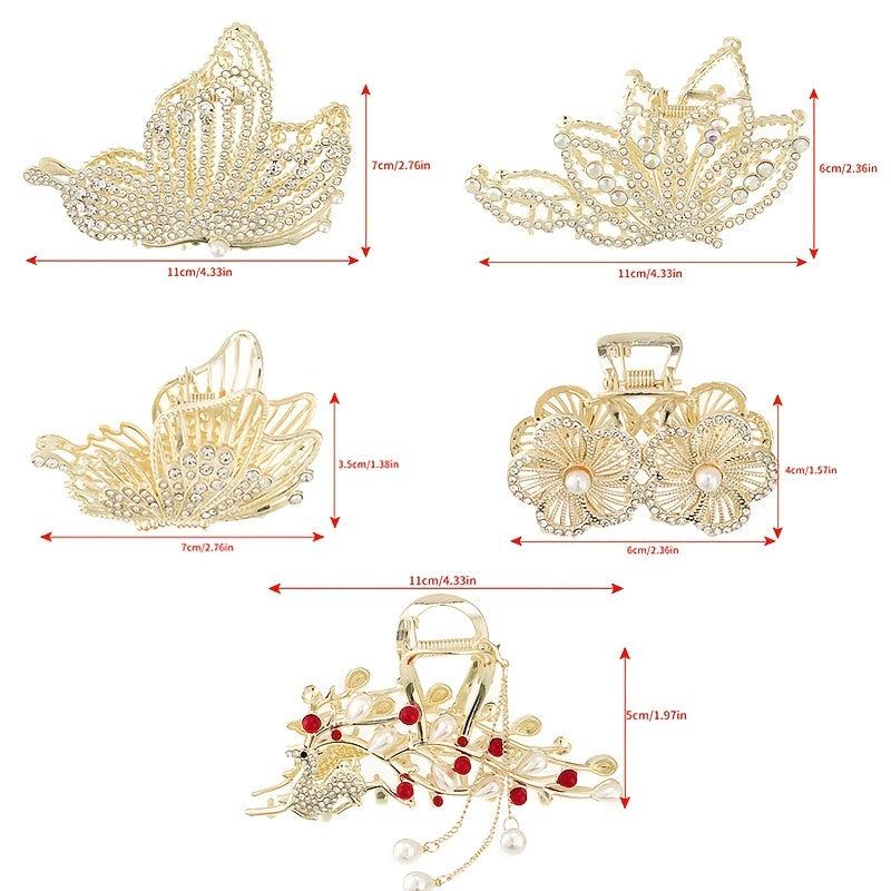 Butterfly Hair Claw Clip Rhinestone Faux Pearl Non Slip Grip