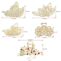 Butterfly Hair Claw Clip Rhinestone Faux Pearl Non Slip Grip