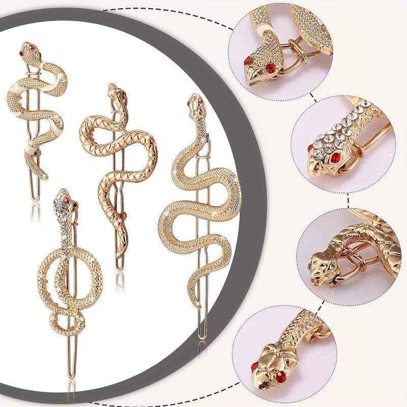 4PCS Metal Snake Hair Clips Goth Punk Hair Pin Clip