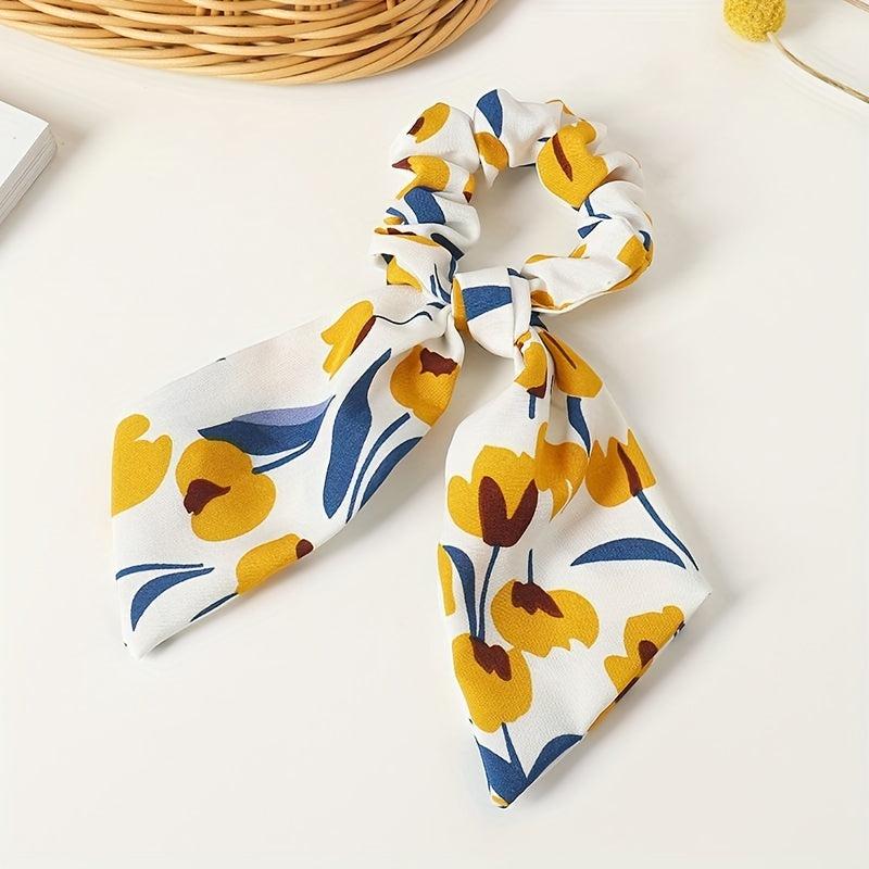 Tulip Pattern Bow Knot Hair Tie Flower Hair Rope Pastoral Hair Accessory