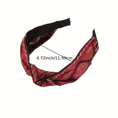 Embroidered Knot Decor Hair Hoop Wide Hair Band Floral Pattern Headband