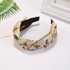 Embroidered Knot Decor Hair Hoop Wide Hair Band Floral Pattern Headband