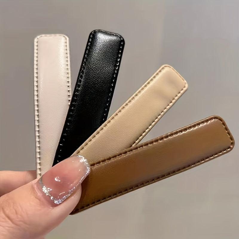 9pcs Solid Hair Clip PU Leather Snap Clip Headwear Accessories