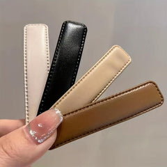 9pcs Solid Hair Clip PU Leather Snap Clip Headwear Accessories