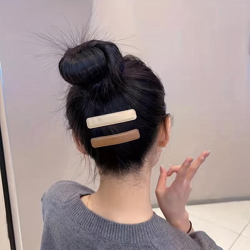 9pcs Solid Hair Clip PU Leather Snap Clip Headwear Accessories