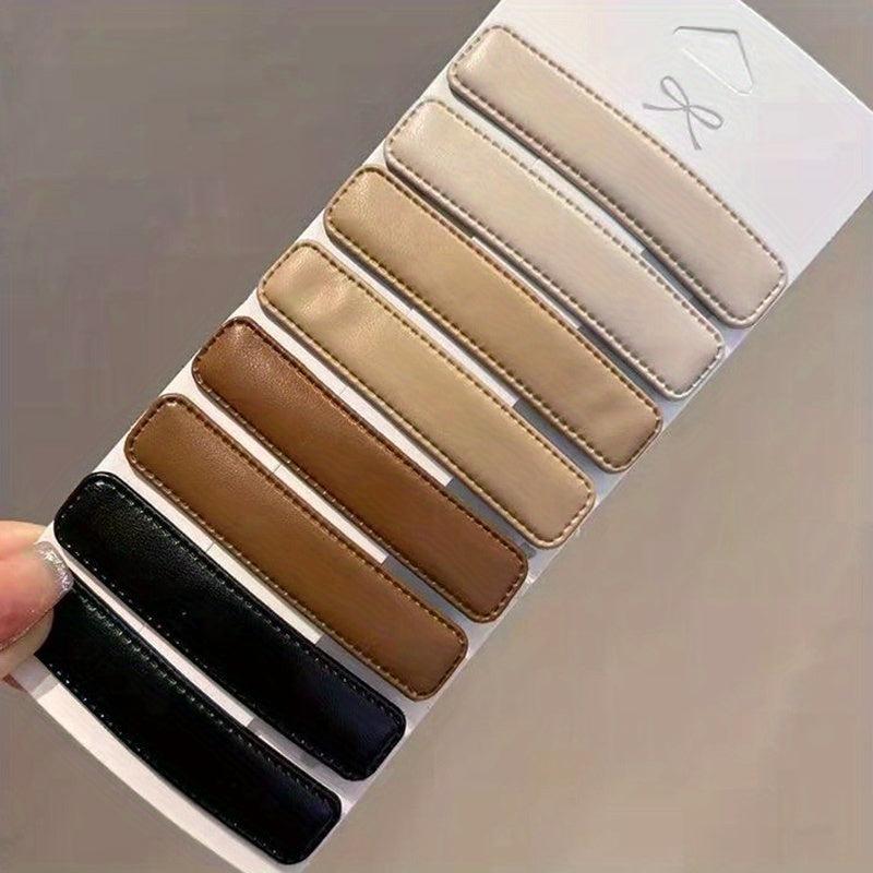 9pcs Solid Hair Clip PU Leather Snap Clip Headwear Accessories