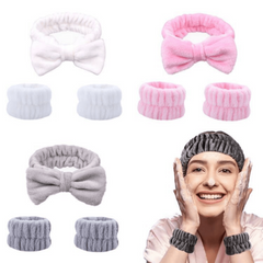 3pcs Solid Wristband Headband for Face Washing Makeup Spa