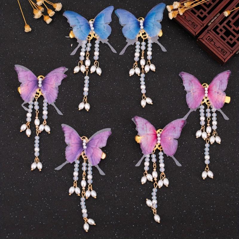 Ancient Style Butterfly Hair Clip with Faux Pearls