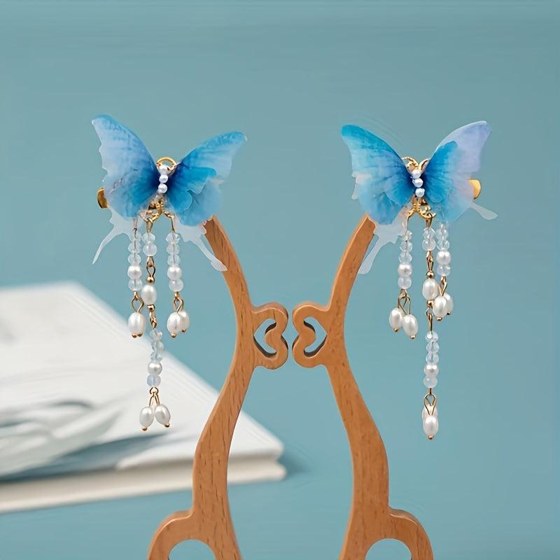 Ancient Style Butterfly Hair Clip with Faux Pearls