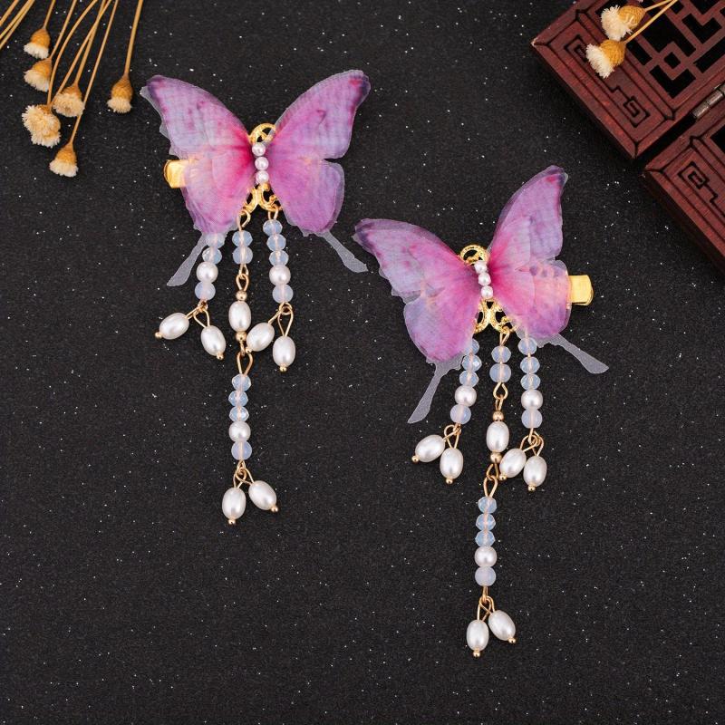 Ancient Style Butterfly Hair Clip with Faux Pearls