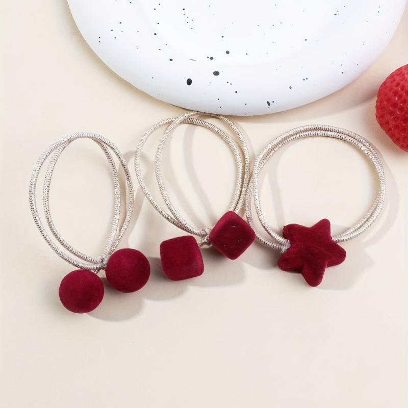 3pcs Cherry Hair Tie Scrunchie Rubber Band Head Rope Women's High Ponytail