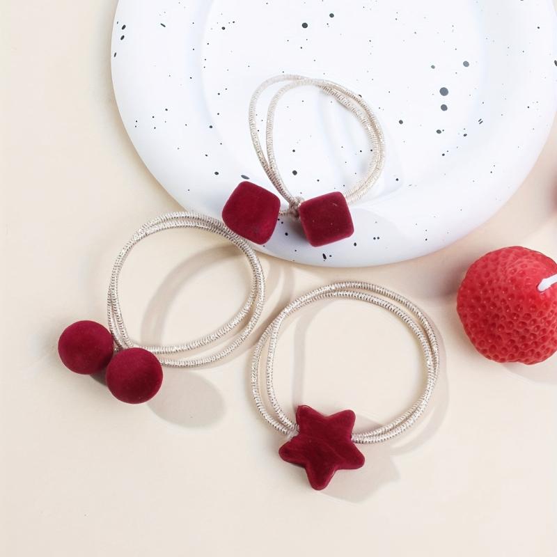 3pcs Cherry Hair Tie Scrunchie Rubber Band Head Rope Women's High Ponytail