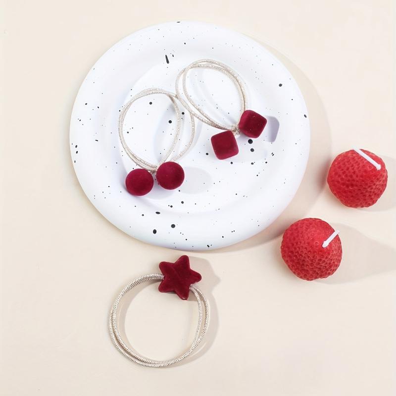 3pcs Cherry Hair Tie Scrunchie Rubber Band Head Rope Women's High Ponytail