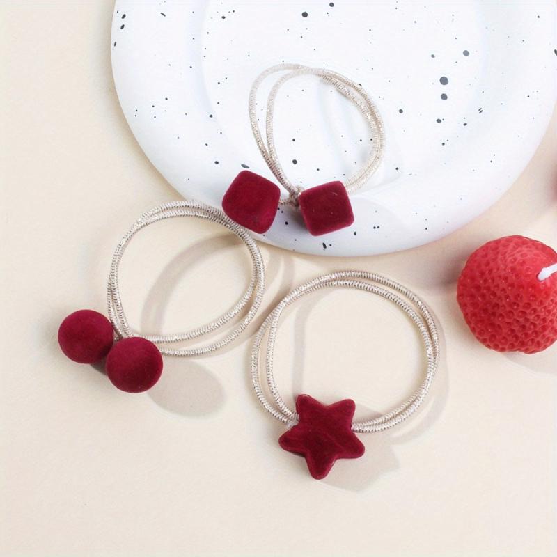 3pcs Cherry Hair Tie Scrunchie Rubber Band Head Rope Women's High Ponytail
