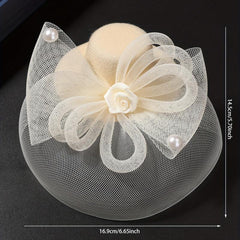 Lace Hat Duck Billed Clip Faux Pearl Flower Decor Hat Party Prom Wedding
