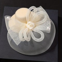 Lace Hat Duck Billed Clip Faux Pearl Flower Decor Hat Party Prom Wedding