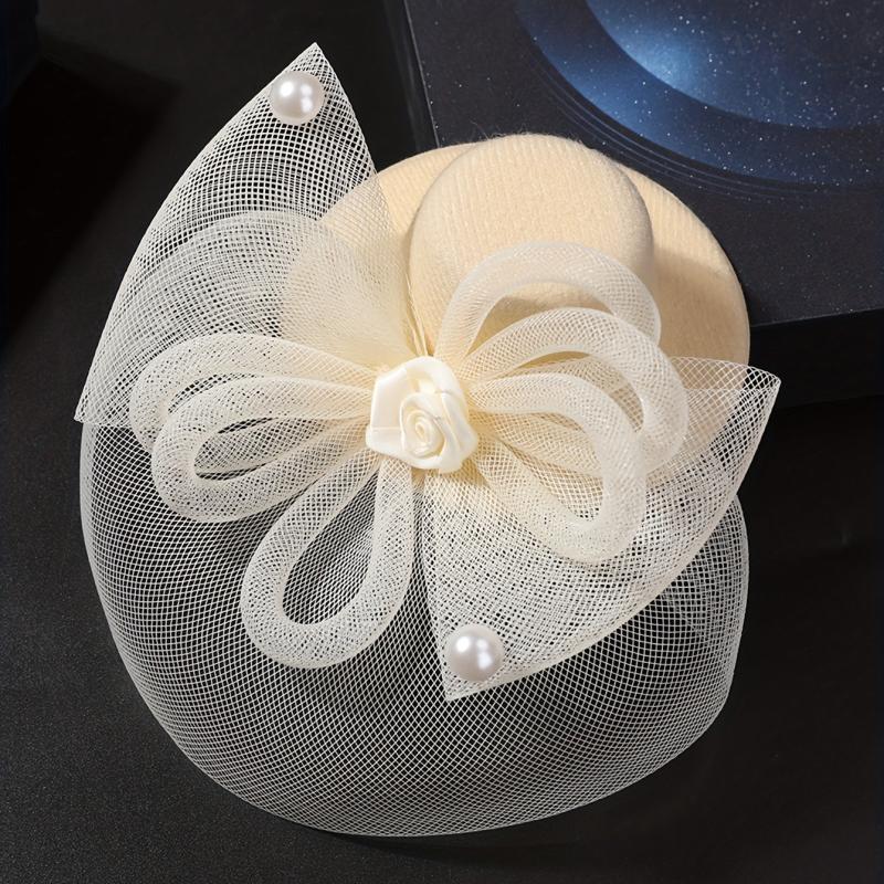Lace Hat Duck Billed Clip Faux Pearl Flower Decor Hat Party Prom Wedding