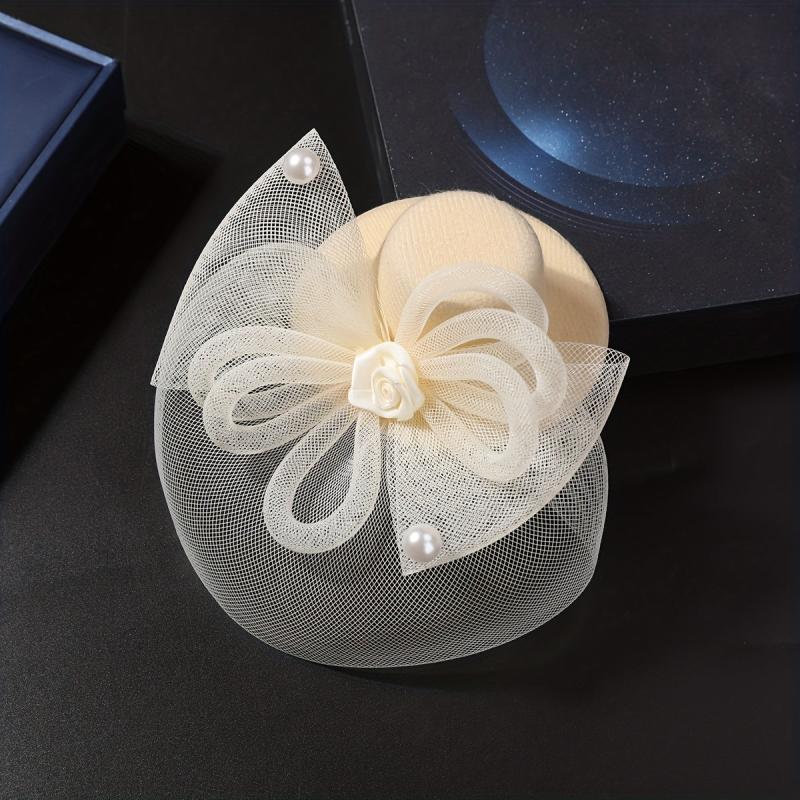Lace Hat Duck Billed Clip Faux Pearl Flower Decor Hat Party Prom Wedding