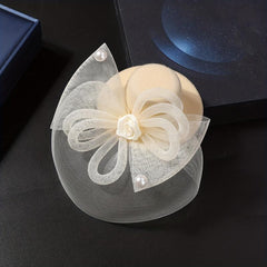 Lace Hat Duck Billed Clip Faux Pearl Flower Decor Hat Party Prom Wedding