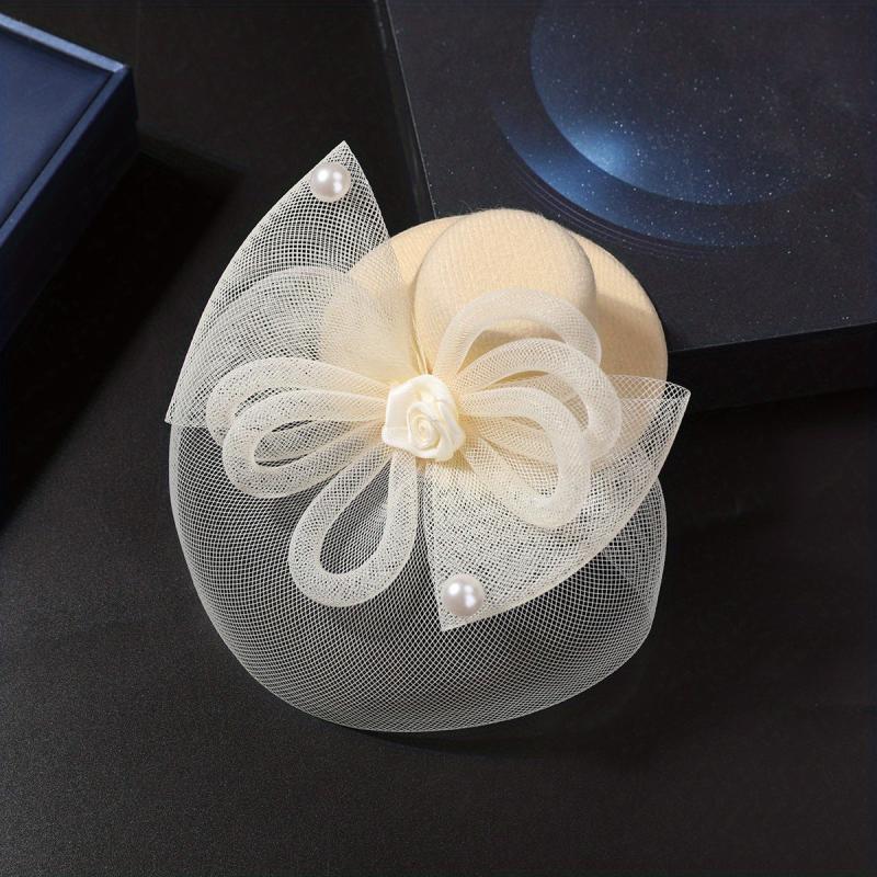 Lace Hat Duck Billed Clip Faux Pearl Flower Decor Hat Party Prom Wedding