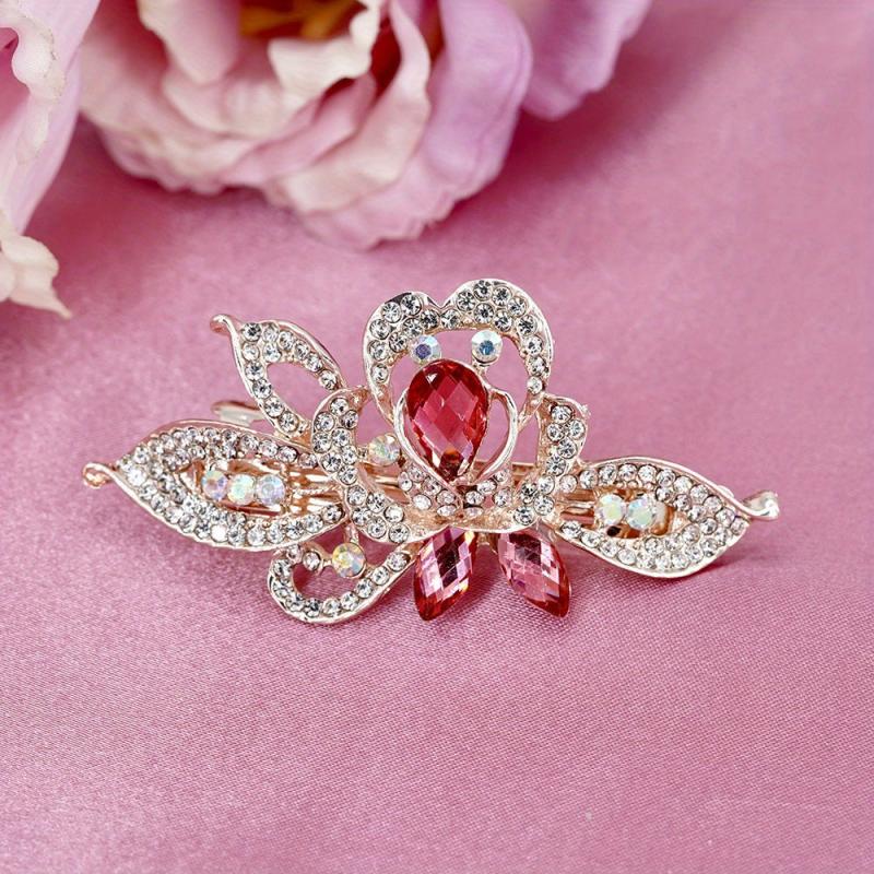Rhinestone Flower Hair Clip French Barrette Ponytail Holder