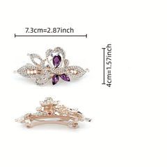Rhinestone Flower Hair Clip French Barrette Ponytail Holder