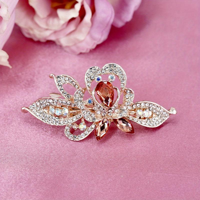 Rhinestone Flower Hair Clip French Barrette Ponytail Holder